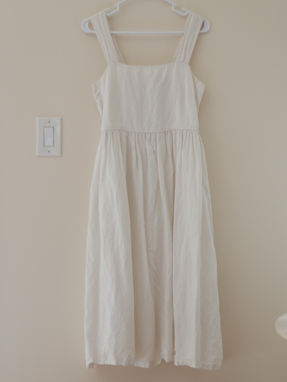 Uniqlo Linen Cotton Square Neck A Line Shirred Midi Dress White M Renfaire Flowy - Picture 1 of 9